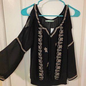X-Small Black Sheer Maurices Long-sleeve Blouse